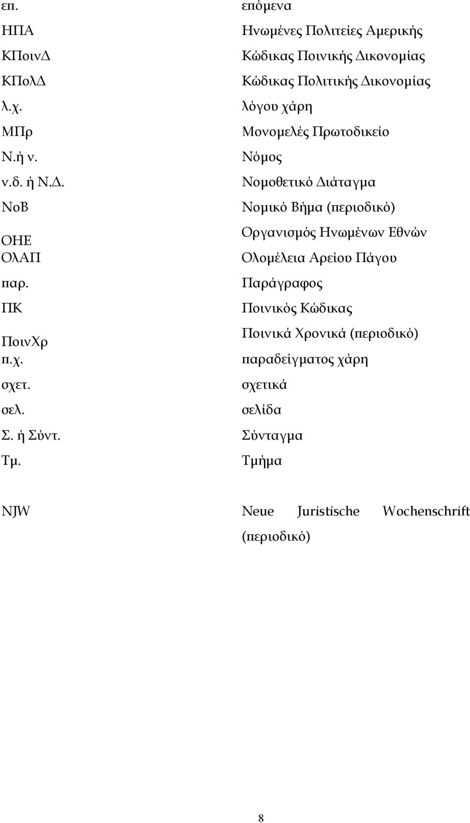 Πρωτοδικείο Νόµος Νοµοθετικό ιάταγµα Νοµικό Βήµα (περιοδικό) Οργανισµός Ηνωµένων Εθνών Ολοµέλεια Αρείου Πάγου