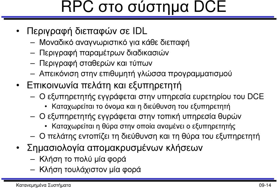 το όνοµα και η διεύθυνση του εξυπηρετητή Ο εξυπηρετητής εγγράφεται στην τοπική υπηρεσία θυρών Καταχωρείται η θύρα στην οποία αναµένει ο εξυπηρετητής Ο