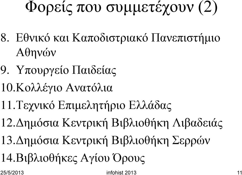 Κολλέγιο Ανατόλια 11.Τεχνικό Επιμελητήριο Ελλάδας 12.