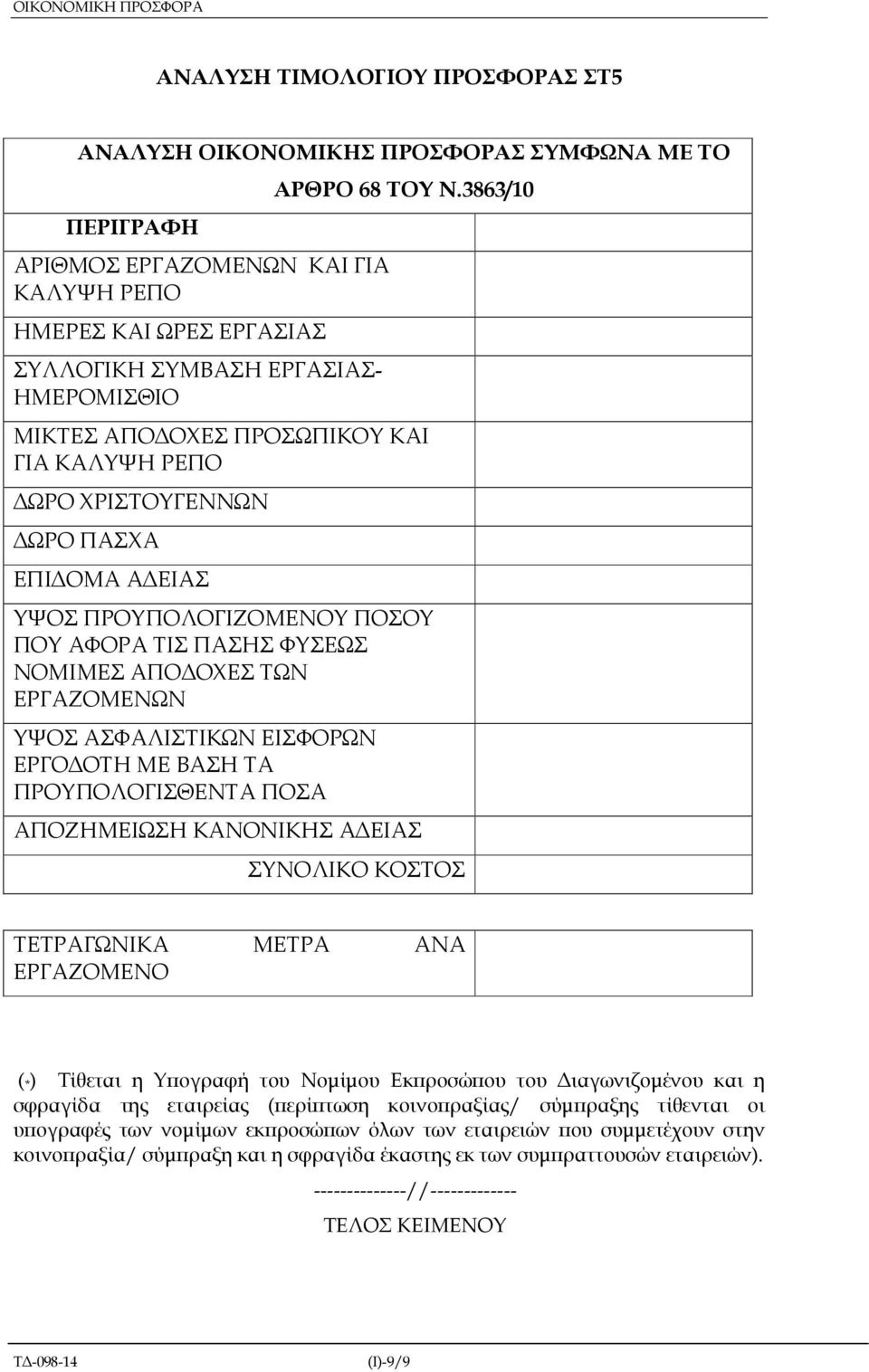 3863/10 ΜΙΚΤΕΣ ΑΠΟ ΟΧΕΣ ΠΡΟΣΩΠΙΚΟΥ ΚΑΙ ΓΙΑ ΚΑΛΥΨΗ ΡΕΠΟ ΩΡΟ ΧΡΙΣΤΟΥΓΕΝΝΩΝ ΩΡΟ ΠΑΣΧΑ ΕΠΙ ΟΜΑ Α ΕΙΑΣ ΥΨΟΣ ΠΡΟΥΠΟΛΟΓΙΖΟΜΕΝΟΥ ΠΟΣΟΥ ΠΟΥ ΑΦΟΡΑ ΤΙΣ ΠΑΣΗΣ ΦΥΣΕΩΣ ΝΟΜΙΜΕΣ ΑΠΟ ΟΧΕΣ ΤΩΝ ΕΡΓΑΖΟΜΕΝΩΝ ΥΨΟΣ