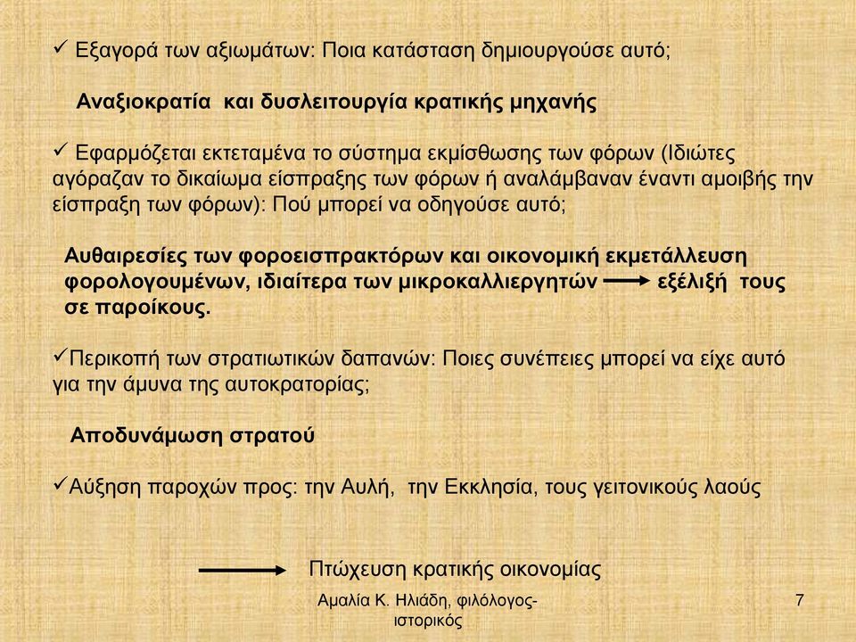 φοροεισπρακτόρων και οικονομική εκμετάλλευση φορολογουμένων, ιδιαίτερα των μικροκαλλιεργητών εξέλιξή τους σε παροίκους.