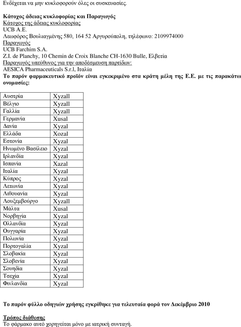 Ε. με ηιρ παπακάηυ ονομαζίερ: Απζηξία Βέιγην Γαιιία Γεξκαλία Γαλία Διιάδα Δζηνλία Ζλσκέλν Βαζίιεην Ηξιαλδία Ηζπαλία Ηηαιία Κχπξνο Λεησλία Ληζνπαλία Λνπμεκβνχξγν Μάιηα Ννξβεγία Οιιαλδία Οπγγαξία