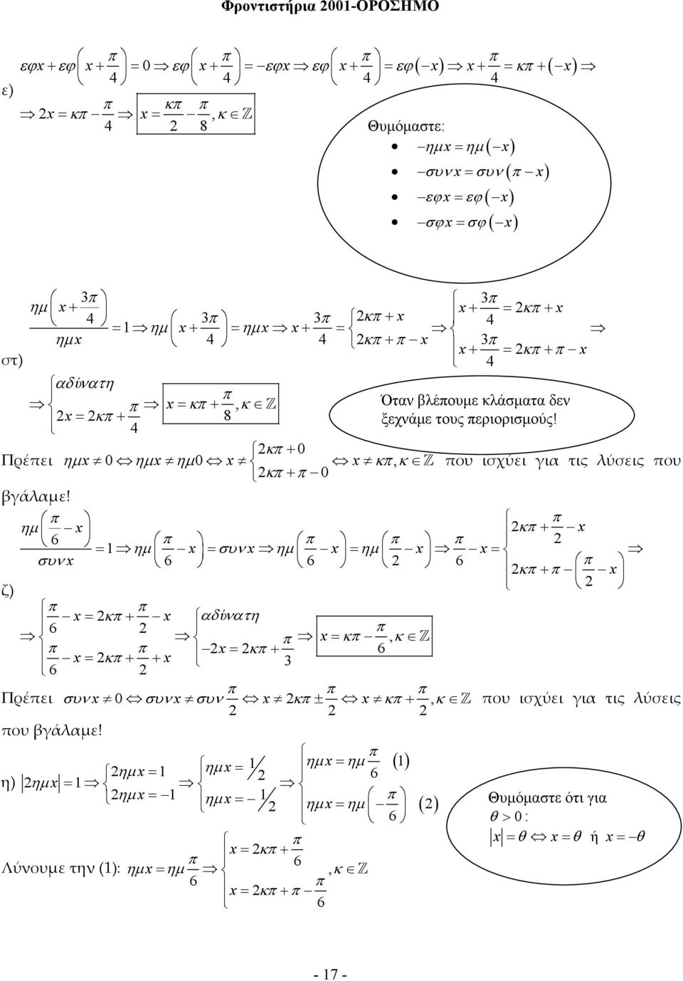 κπ + Πρέπει ηµ ηµ ηµ κπ, κ Z που ισχύει γι τις λύσεις που κπ + π βγάλμε!