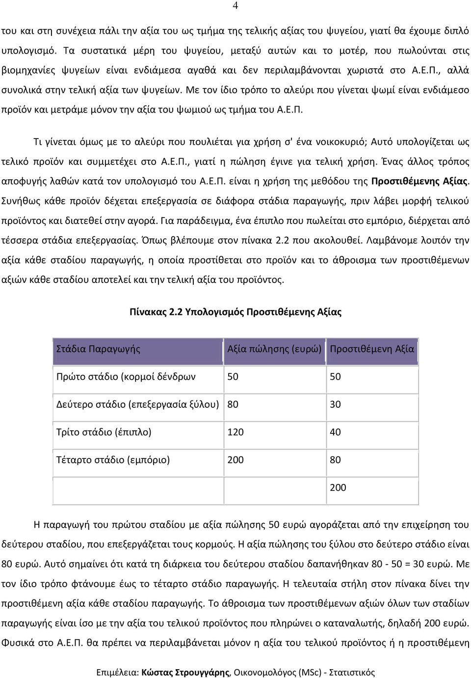 , αλλά συνολικά στην τελική αξία των ψυγείων. Με τον ίδιο τρόπο το αλεύρι που γίνεται ψωμί είναι ενδιάμεσο προϊόν και μετράμε μόνον την αξία του ψωμιού ως τμήμα του Α.Ε.Π.