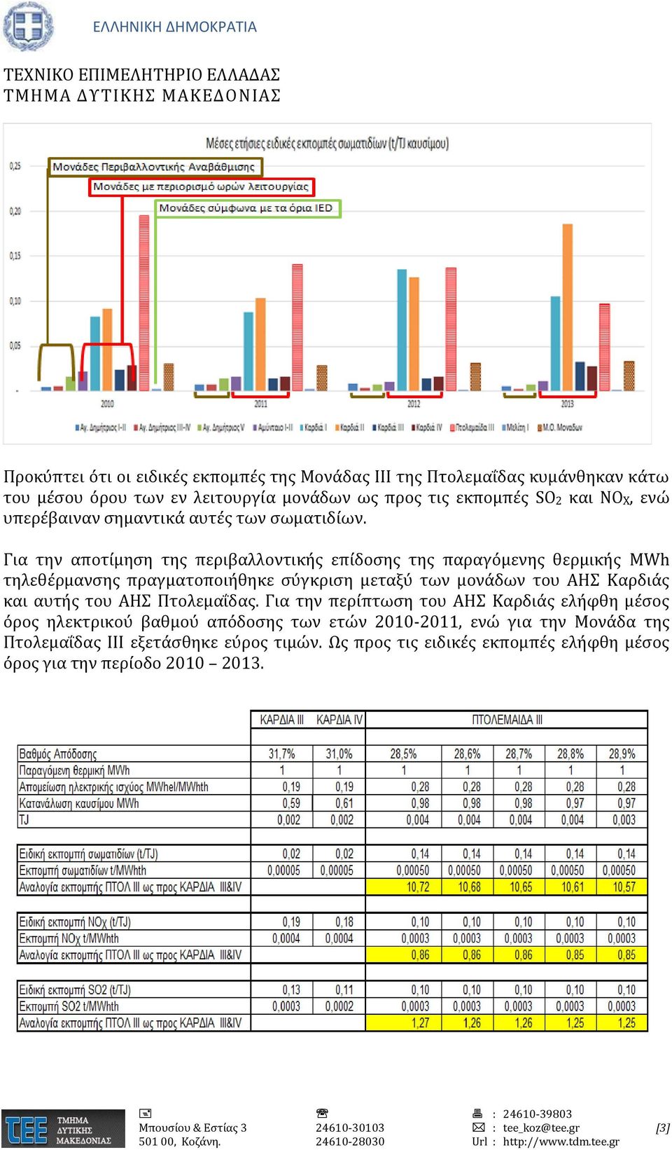 Για την αποτίμηση της περιβαλλοντικής επίδοσης της παραγόμενης θερμικής MWh τηλεθέρμανσης πραγματοποιήθηκε σύγκριση μεταξύ των μονάδων του ΑΗΣ Καρδιάς και αυτής του ΑΗΣ