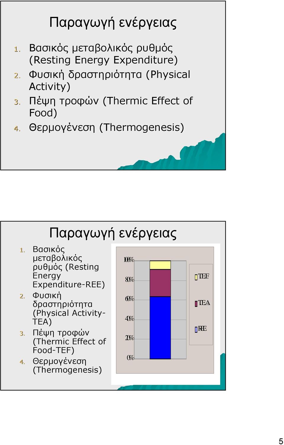 Θερμογένεση (Thermogenesis) Παραγωγή ενέργειας 1. Βασικός μεταβολικός ρυθμός (Resting Energy Expenditure-REE) 2.