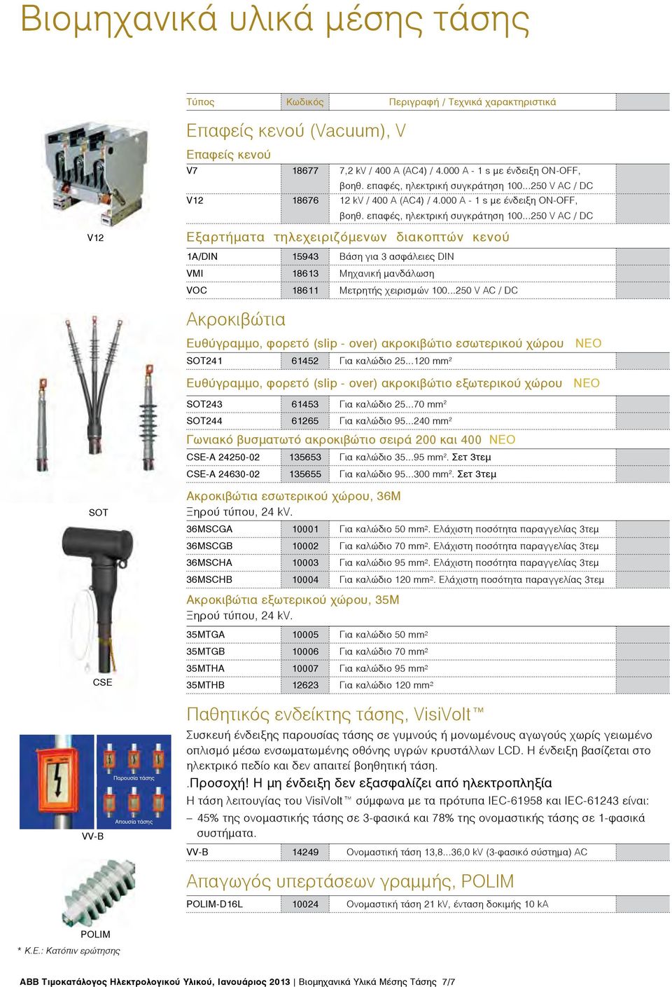 ..250 V AC / DC V12 Εξαρτήματα τηλεχειριζόμενων διακοπτών κενού 1Α/DIN 1 5 9 4 3 Bάση για 3 ασφάλειες DIN VMI 1 8 6 1 3 Μηχανική μανδάλωση VOC 1 8 6 1 1 Μετρητής χειρισμών 100.