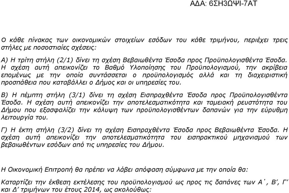 υπηρεσίες του. Β) Η πέµπτη στήλη (3/1) δίνει τη σχέση Εισπραχθέντα Έσοδα προς Προϋπολογισθέντα Έσοδα.