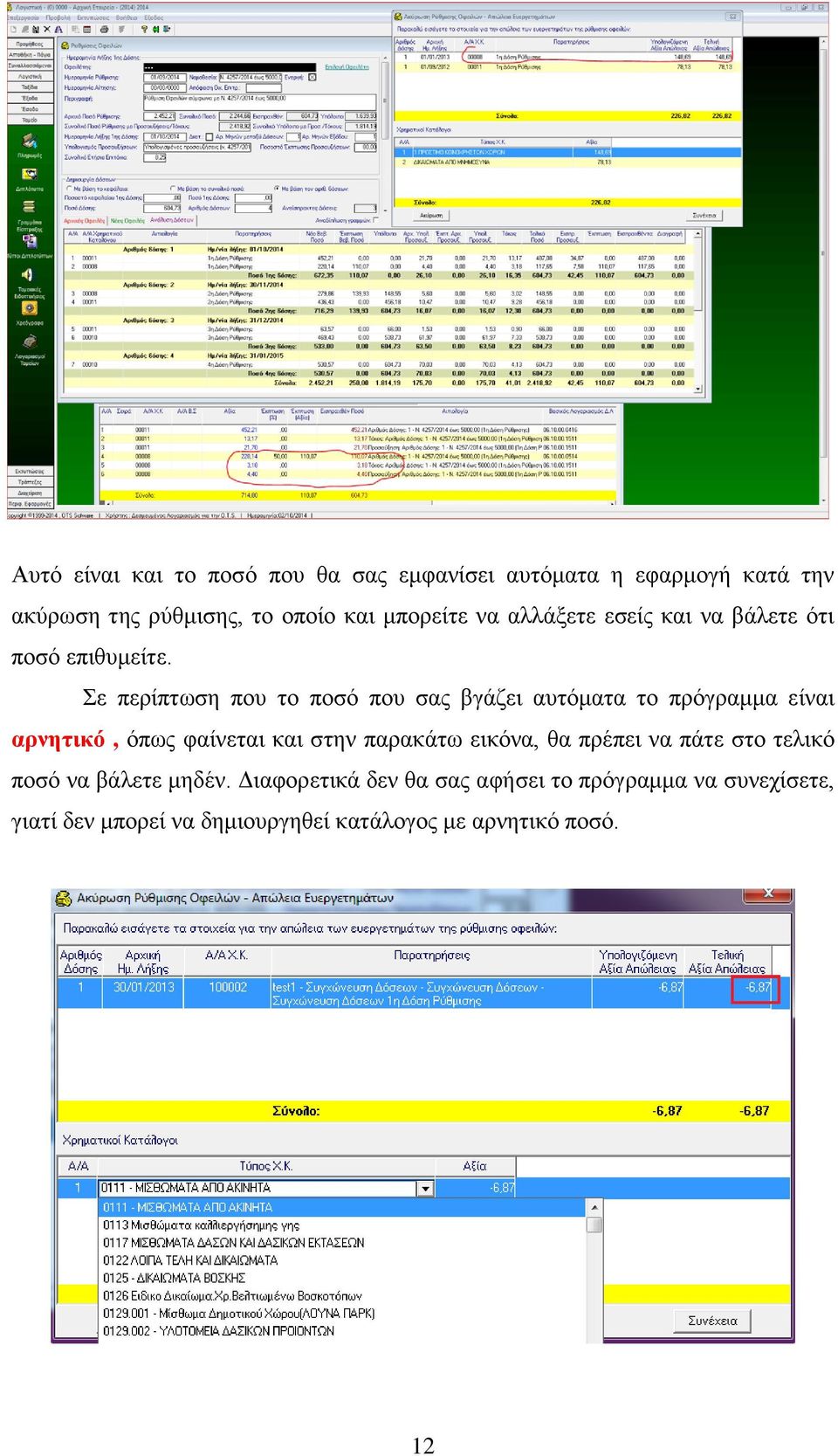 Σε περίπτωση που το ποσό που σας βγάζει αυτόματα το πρόγραμμα είναι αρνητικό, όπως φαίνεται και στην παρακάτω