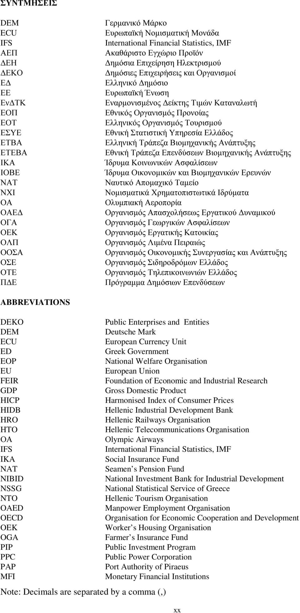 Προνοίας Ελληνικός Οργανισµός Τουρισµού Εθνική Στατιστική Υπηρεσία Ελλάδος Ελληνική Τράπεζα Βιοµηχανικής Ανάπτυξης Εθνική Τράπεζα Επενδύσεων Βιοµηχανικής Ανάπτυξης Ίδρυµα Κοινωνικών Ασφαλίσεων Ίδρυµα