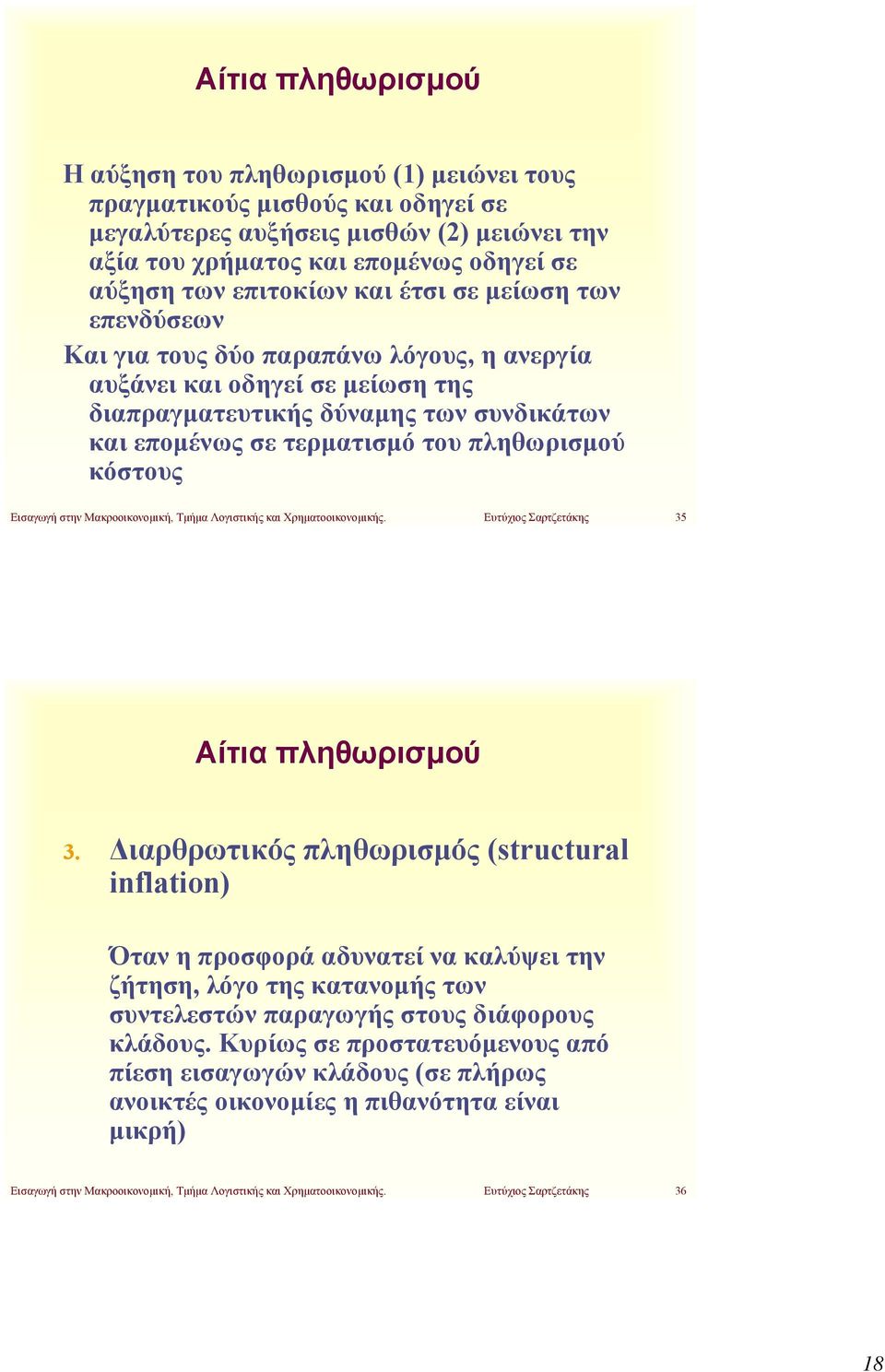 Εισαγωγή στην Μακροοικονομική, Τμήμα Λογιστικής και Χρηματοοικονομικής. Ευτύχιος Σαρτζετάκης 35 Αίτια πληθωρισμού 3.