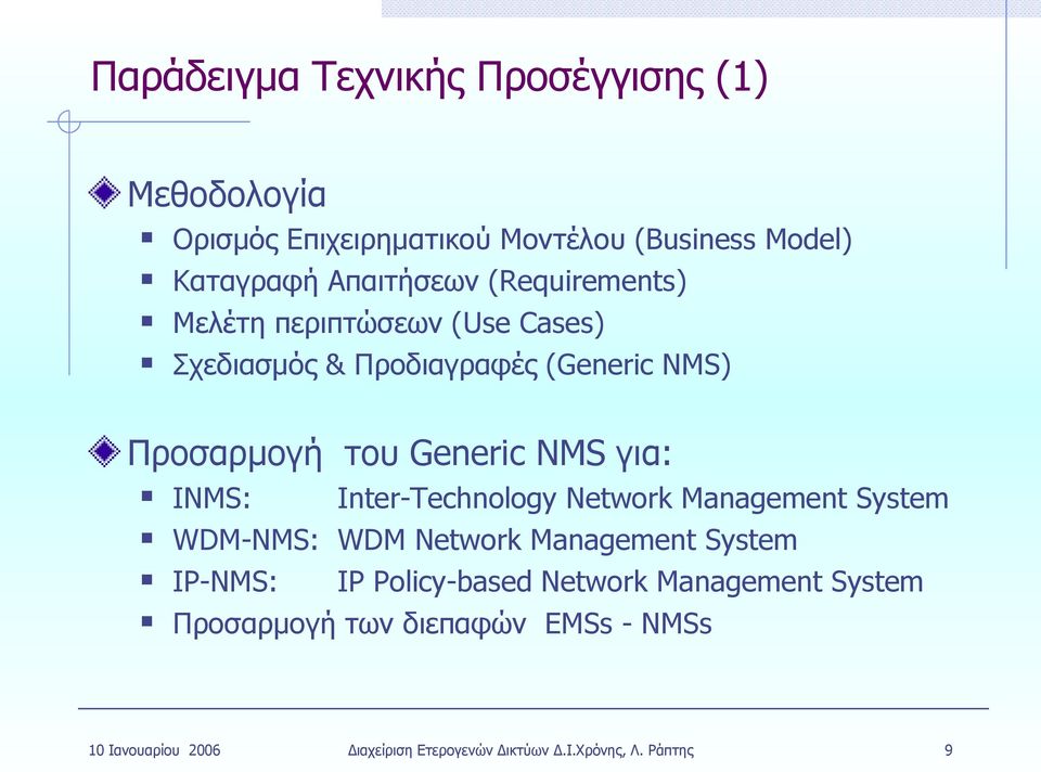 ) Προσαρμογή του Generic για: I: Inter-Technology System WDM-: WDM System IP-: IP Policy-based System