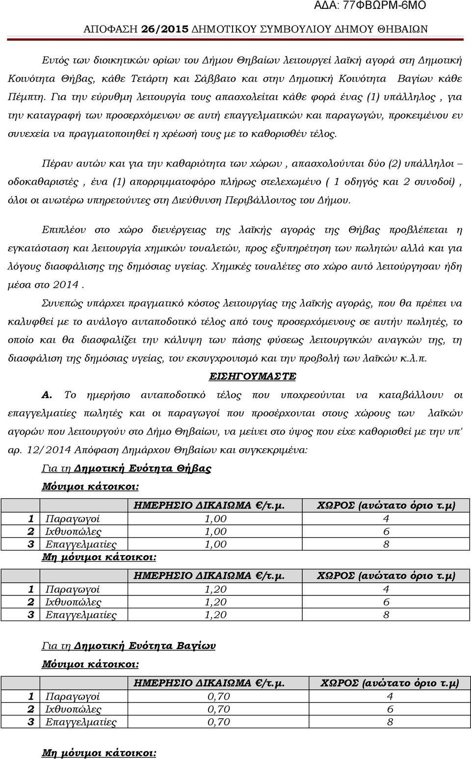 χρέωσή τους με το καθορισθέν τέλος.