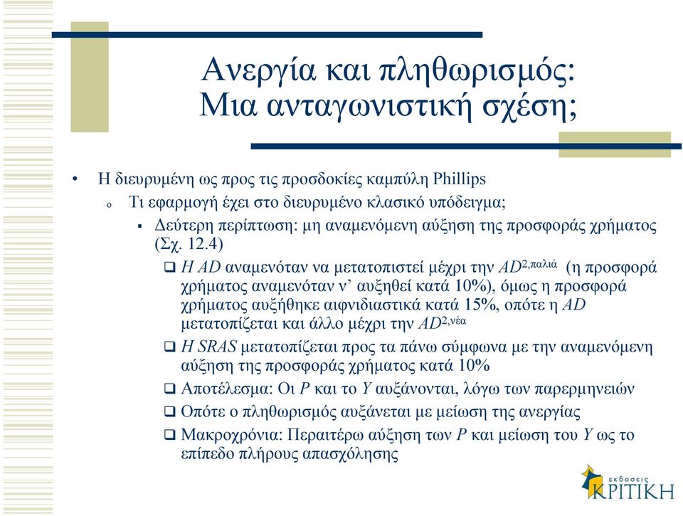 4) Η AD αναµενόταν να µετατοπιστεί µέχρι την AD 2,παλιά (η προσφορά χρήµατος αναµενόταν ν αυξηθεί κατά 10%), όµως η προσφορά χρήµατος αυξήθηκε αιφνιδιαστικά κατά 15%, οπότε η AD