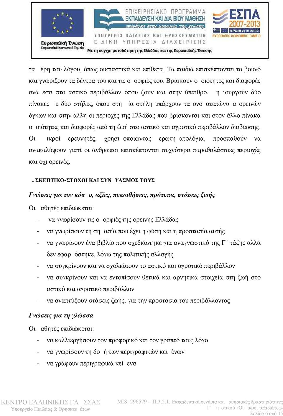 Δημιουργούν δύο πίνακες με δύο στήλες, όπου στη μία στήλη υπάρχουν τα ονοματεπώνυμα ορεινών όγκων και στην άλλη οι περιοχές της Ελλάδας που βρίσκονται και στον άλλο πίνακα ομοιότητες και διαφορές από