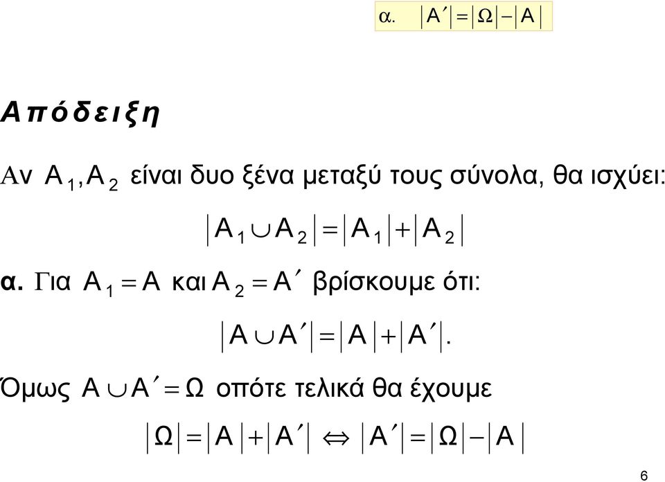 Για A = A και A = A βρίσκουμε ότι: 1 2 A A = A + A.