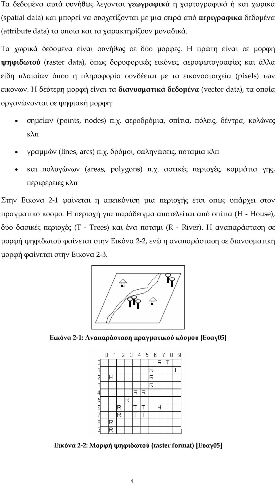 H πρώτη είναι σε μορφή ψηφιδωτού (raster data), όπως δορυφορικές εικόνες, αεροφωτογραφίες και άλλα είδη πλαισίων όπου η πληροφορία συνδέεται με τα εικονοστοιχεία (pixels) των εικόνων.