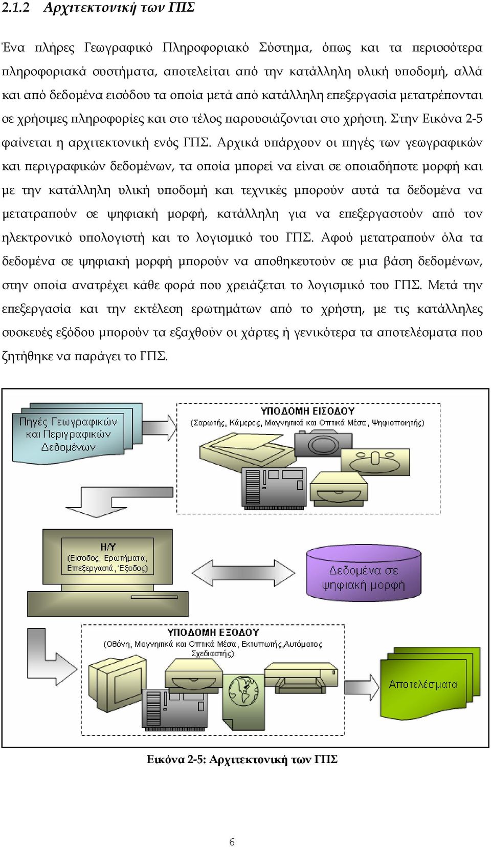 Αρχικά υπάρχουν οι πηγές των γεωγραφικών και περιγραφικών δεδομένων, τα οποία μπορεί να είναι σε οποιαδήποτε μορφή και με την κατάλληλη υλική υποδομή και τεχνικές μπορούν αυτά τα δεδομένα να