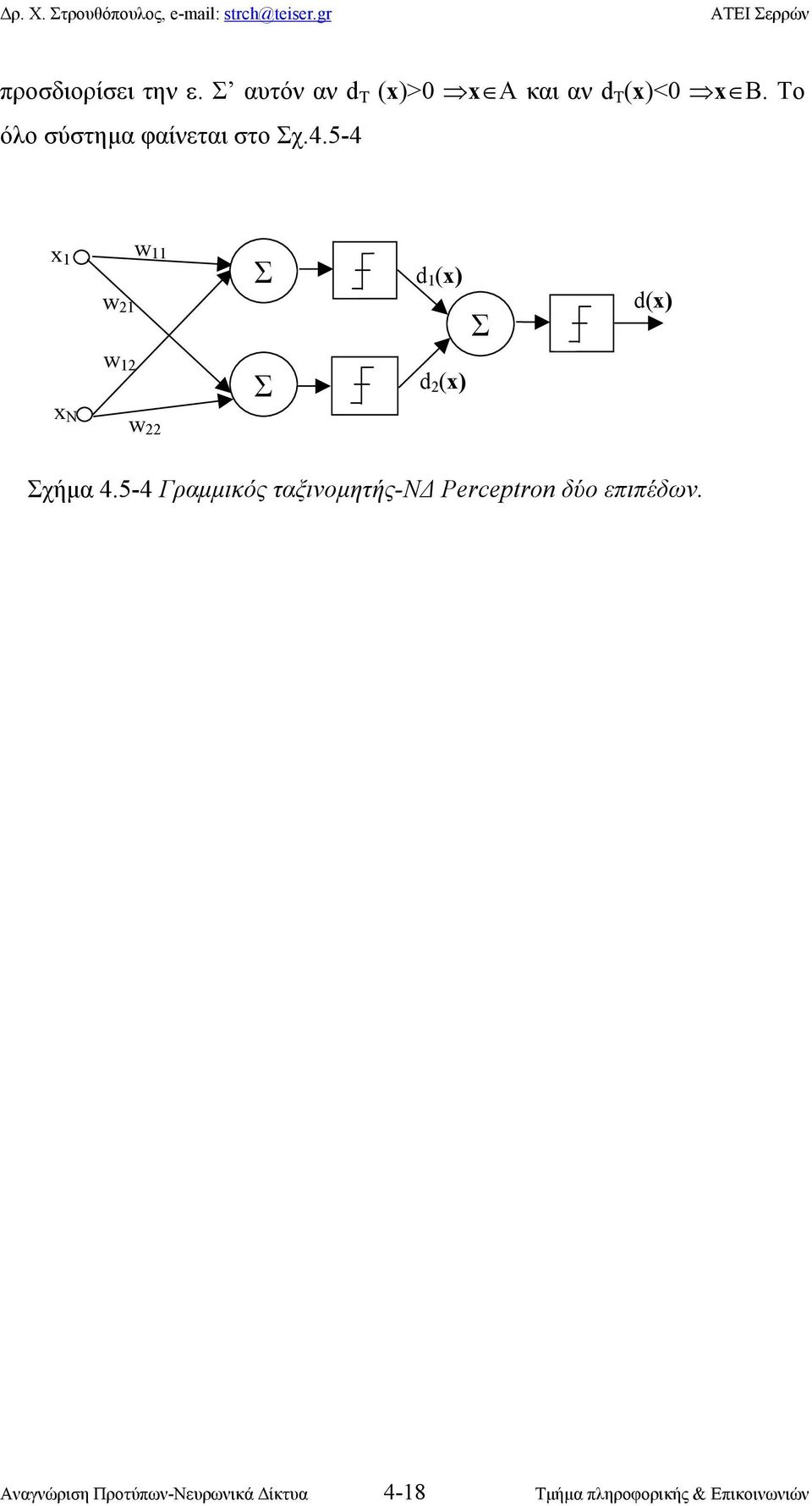 - Γραµµικός ταξινοµητής-ν Perceptron δύο επιπέδων Αναγνώριση