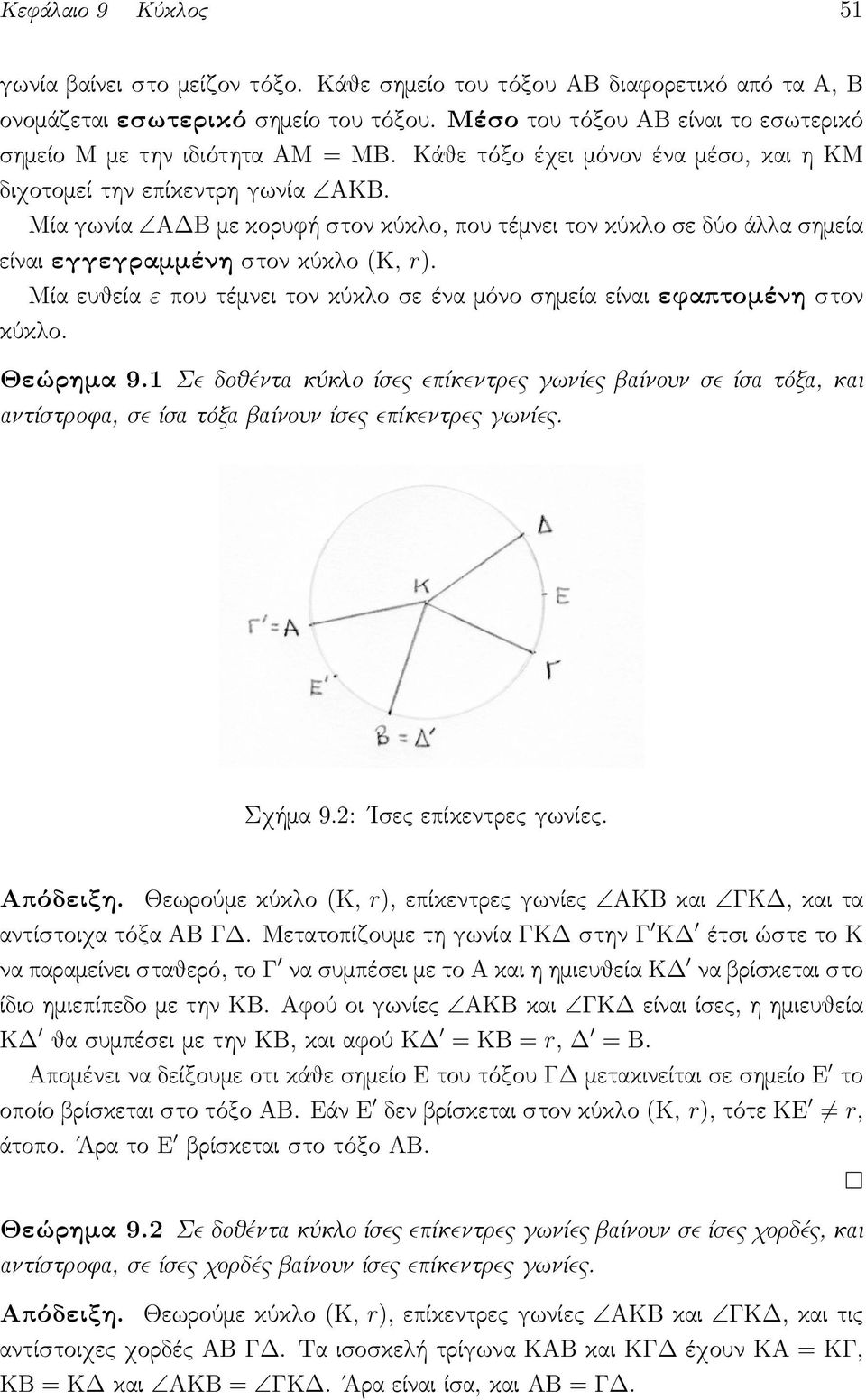 Μία γωνία ΑΔΒ με κορυφή στον κύκλο, που τέμνει τον κύκλο σε δύο άλλα σημεία είναι εγγεγραμμένη στον κύκλο (Κ, r). Μία ευθεία ε που τέμνει τον κύκλο σε ένα μόνο σημεία είναι εφαπτομένη στον κύκλο.
