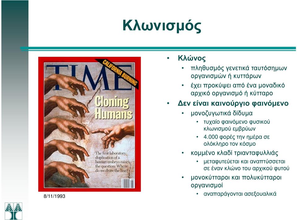 φυσικού κλωνισµού εµβρύων 4.