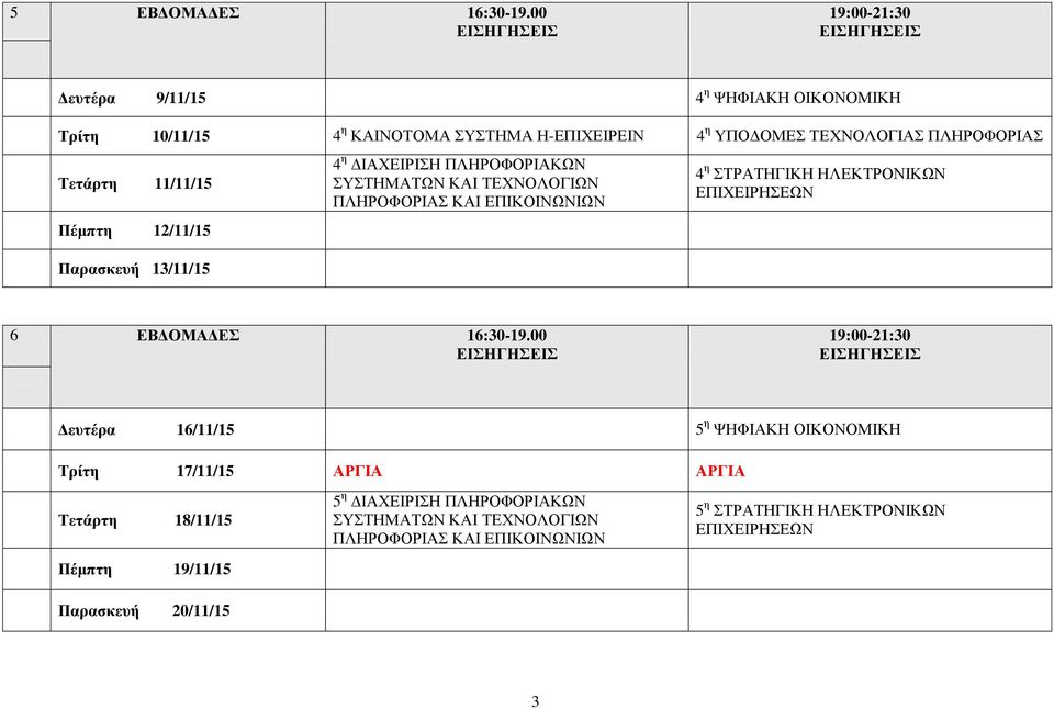 ΤΕΧΝΟΛΟΓΙΑΣ ΠΛΗΡΟΦΟΡΙΑΣ Τετάρτη 11/11/15 Πέμπτη 12/11/15 Παρασκευή 13/11/15 4 η ΔΙΑΧΕΙΡΙΣΗ ΠΛΗΡΟΦΟΡΙΑΚΩΝ 4 η