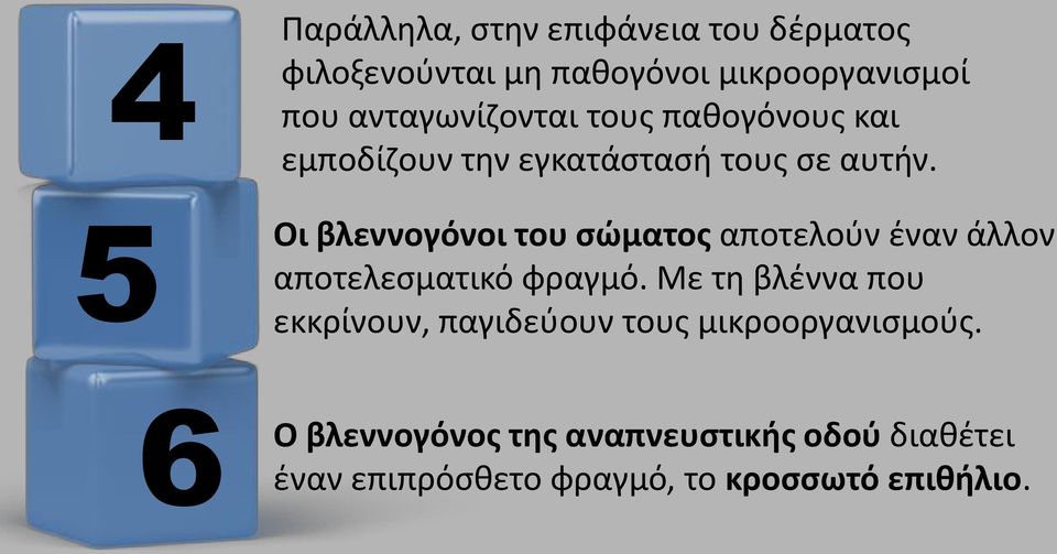 5 6 Οι βλεννογόνοι του σώματος αποτελούν έναν άλλον αποτελεσματικό φραγμό.