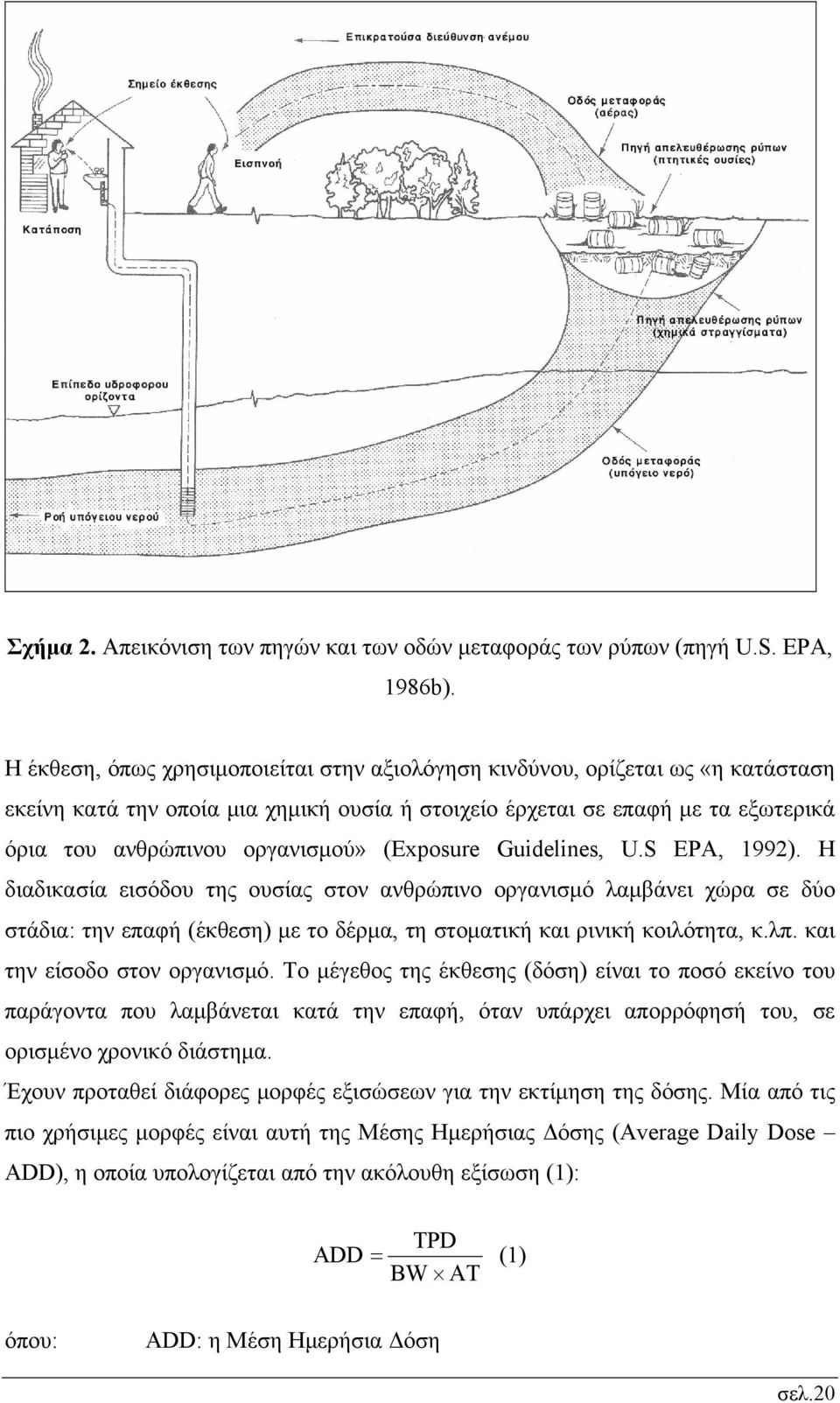 (Exposure Guidelines, U.S EPA, 1992). Η διαδικασία εισόδου της ουσίας στον ανθρώπινο οργανισμό λαμβάνει χώρα σε δύο στάδια: την επαφή (έκθεση) με το δέρμα, τη στοματική και ρινική κοιλότητα, κ.λπ.