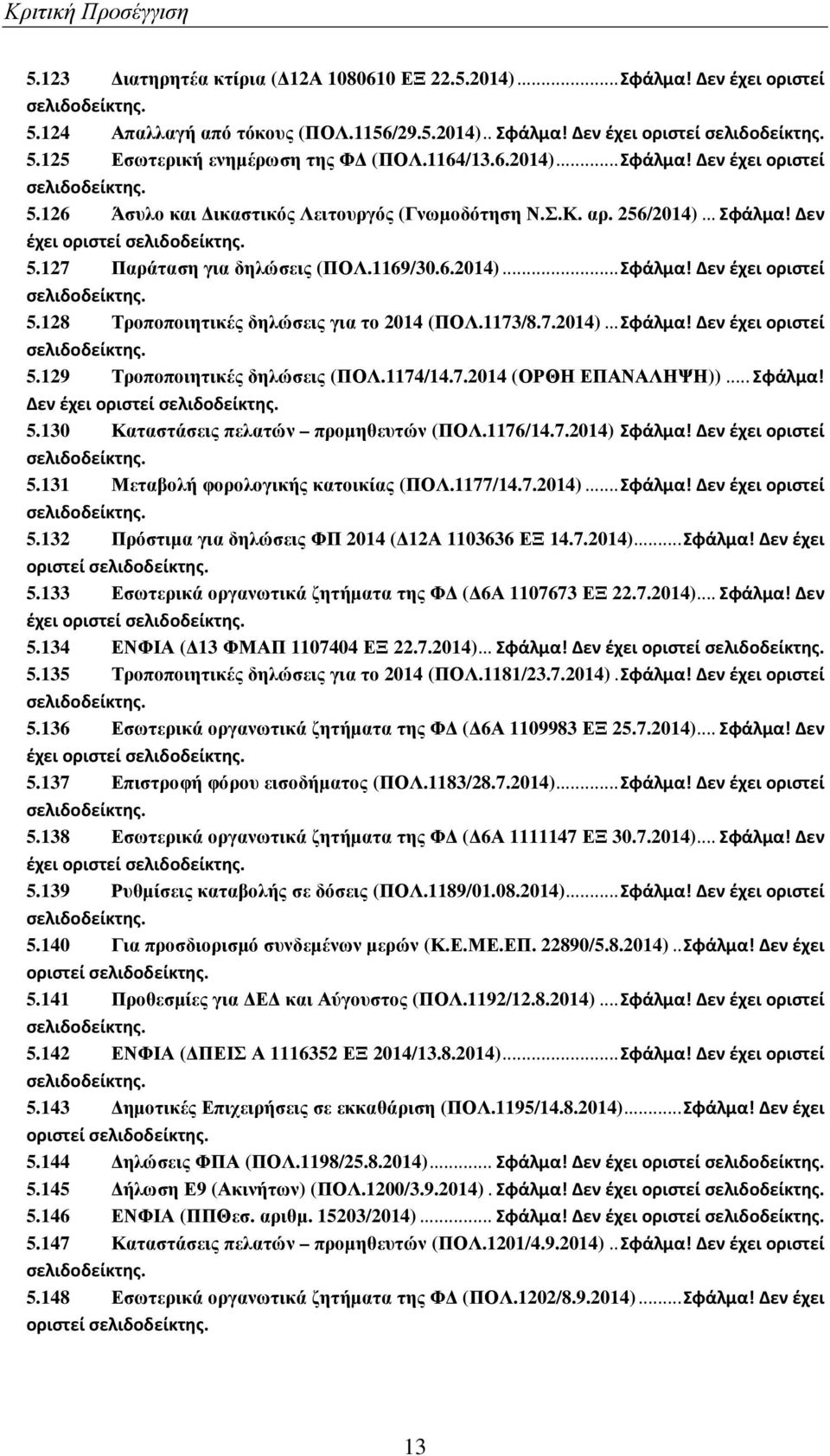 1173/8.7.2014)...Σφάλμα! Δεν έχει οριστεί 5.129 Τροποποιητικές δηλώσεις (ΠΟΛ.1174/14.7.2014 (ΟΡΘΗ ΕΠΑΝΑΛΗΨΗ))...Σφάλμα! Δεν έχει οριστεί 5.130 Καταστάσεις πελατών προµηθευτών (ΠΟΛ.1176/14.7.2014) Σφάλμα!