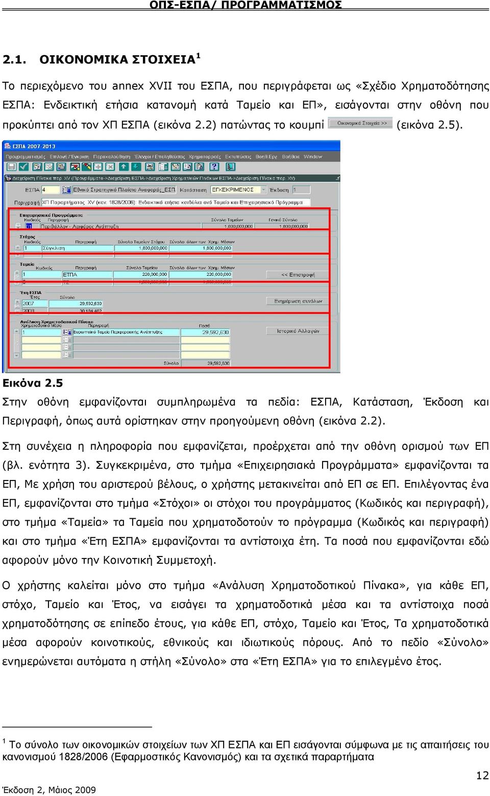 5 Στην οθόνη εμφανίζονται συμπληρωμένα τα πεδία: ΕΣΠΑ, Κατάσταση, Έκδοση και Περιγραφή, όπως αυτά ορίστηκαν στην προηγούμενη οθόνη (εικόνα 2.2).