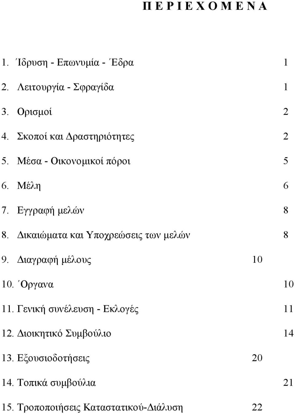 Δικαιώματα και Υποχρεώσεις των μελών 8 9. Διαγραφή μέλους 10 10. Οργανα 10 11.