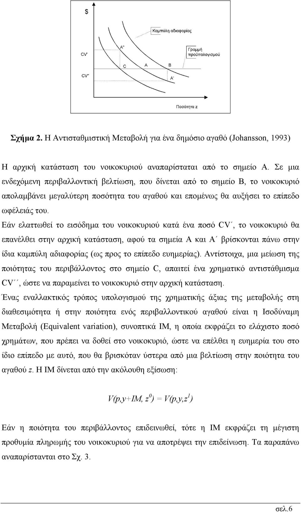 Εάν ελαττωθεί το εισόδηµα του νοικοκυριού κατά ένα ποσό CV, το νοικοκυριό θα επανέλθει στην αρχική κατάσταση, αφού τα σηµεία Α και Α βρίσκονται πάνω στην ίδια καµπύλη αδιαφορίας (ως προς το επίπεδο