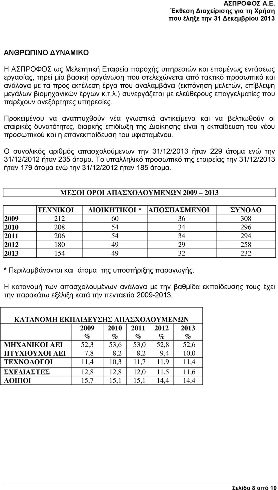 Προκειμένου να αναπτυχθούν νέα γνωστικά αντικείμενα και να βελτιωθούν οι εταιρικές δυνατότητες, διαρκής επιδίωξη της Διοίκησης είναι η εκπαίδευση του νέου προσωπικού και η επανεκπαίδευση του