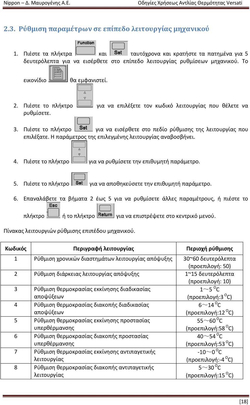 Πιζςτε το πλικτρο για να ειςζρκετε ςτο πεδίο ρφκμιςθσ τθσ λειτουργίασ που επιλζξατε. Θ παράμετροσ τθσ επιλεγμζνθσ λειτουργίασ αναβοςβινει. 4.