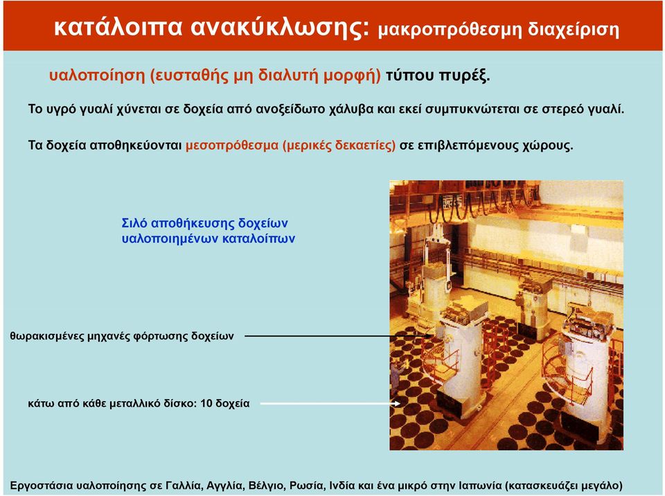 Τα δοχεία αποθηκεύονται μεσοπρόθεσμα (μερικές δεκαετίες) σε επιβλεπόμενους χώρους.