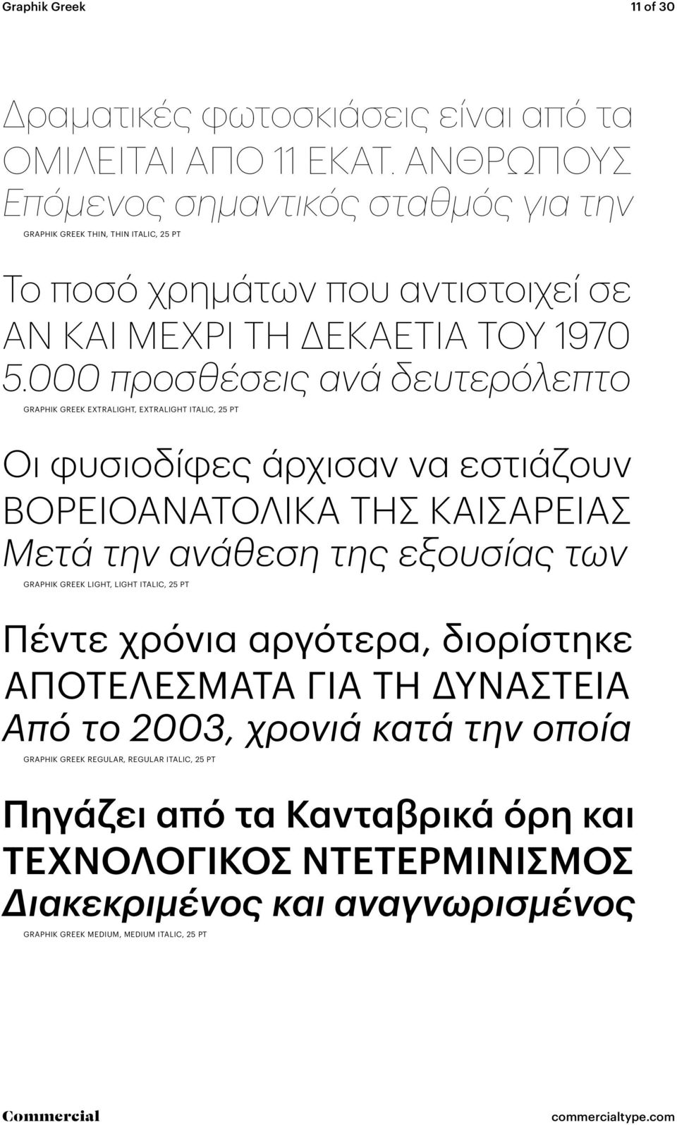 000 προσθέσεις ανά δευτερόλεπτο GRAPHIK GREEK EXTRALIGHT, EXTRALIGHT ITALIC, 25 PT Οι φυσιοδίφες άρχισαν να εστιάζουν ΒΟΡΕΙΟΑΝΑΤΟΛΙΚΆ ΤΗΣ ΚΑΙΣΆΡΕΙΑΣ Μετά την ανάθεση της εξουσίας των