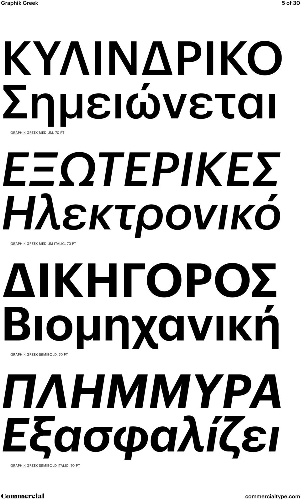 ITALIC, 70 PT ΔΙΚΗΓΌΡΟΣ Βιομηχανική GRAPHIK GREEK SEMIBOLD,