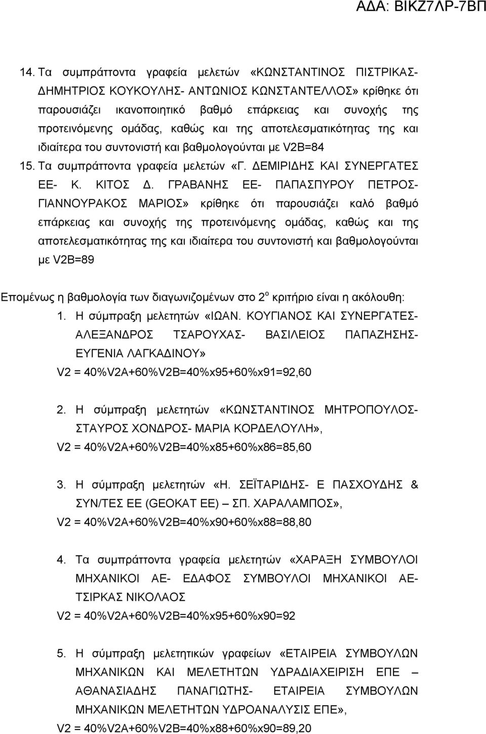 ΓΡΑΒΑΝΗΣ ΕΕ- ΠΑΠΑΣΠΥΡΟΥ ΠΕΤΡΟΣ- ΓΙΑΝΝΟΥΡΑΚΟΣ ΜΑΡΙΟΣ» κρίθηκε ότι παρουσιάζει καλό βαθμό επάρκειας και συνοχής της προτεινόμενης ομάδας, καθώς και της αποτελεσματικότητας της και ιδιαίτερα του
