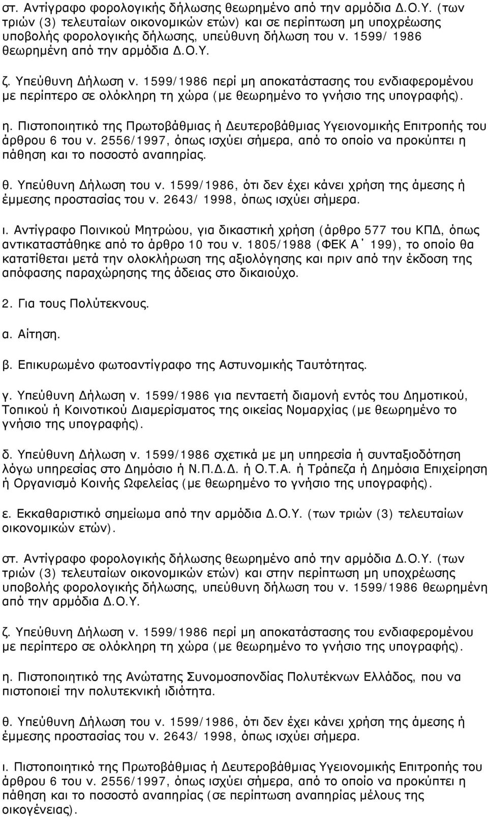 Πιστοποιητικό της Πρωτοβάθμιας ή Δευτεροβάθμιας Υγειονομικής Επιτροπής του άρθρου 6 του ν. 2556/1997, όπως ισχύει σήμερα, από το οποίο να προκύπτει η πάθηση και το ποσοστό αναπηρίας. θ.