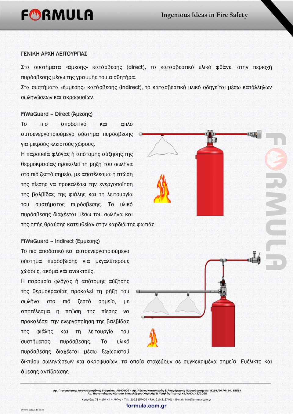 FiWaGuard Direct (Άμεσης) Το πιο αποδοτικό και απλό αυτοενεργοποιούμενο σύστημα πυρόσβεσης για μικρούς κλειστούς χώρους.