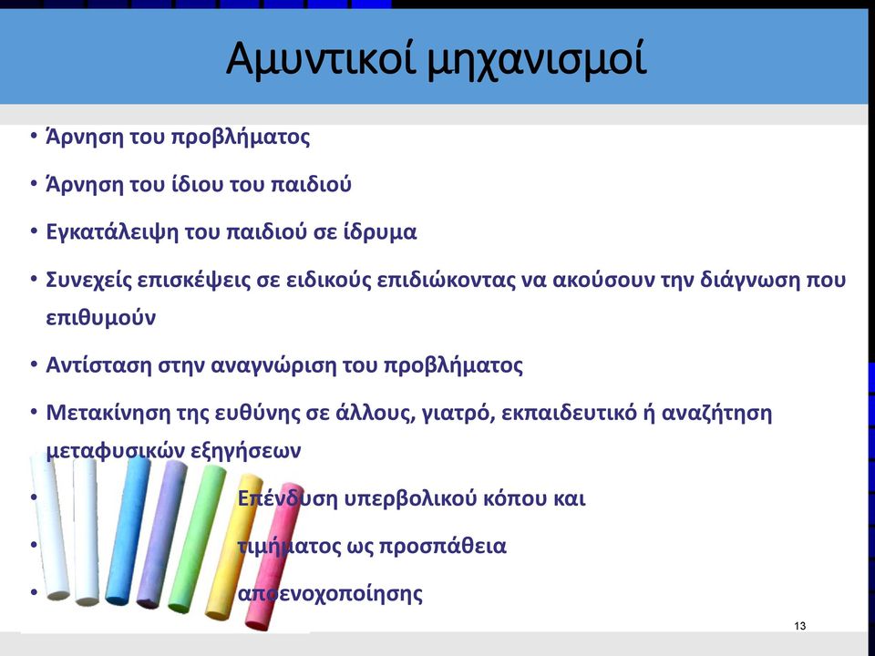 Αντίσταση στην αναγνώριση του προβλήματος Μετακίνηση της ευθύνης σε άλλους, γιατρό, εκπαιδευτικό ή