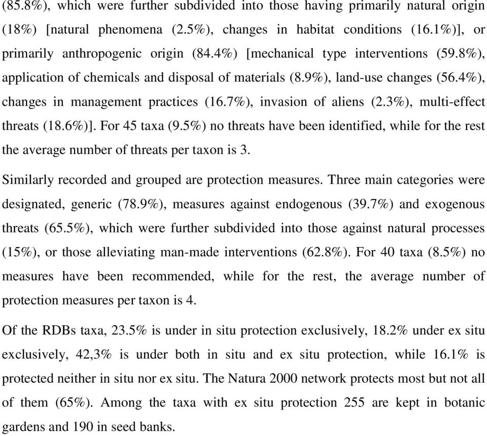 3%), multi-effect threats (18.6%)]. For 45 taxa (9.5%) no threats have been identified, while for the rest the average number of threats per taxon is 3.