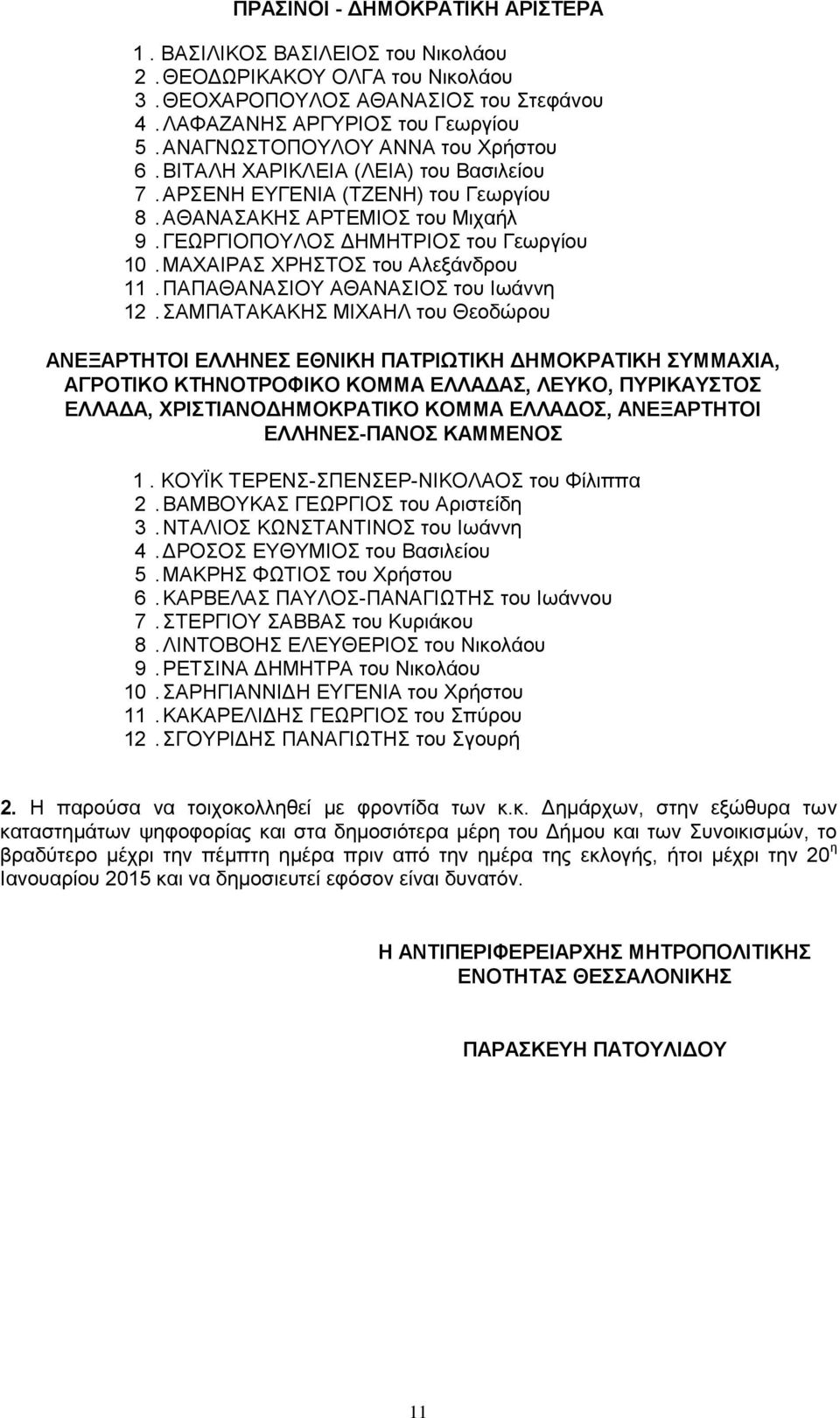 ΜΑΧΑΙΡΑΣ ΧΡΗΣΤΟΣ του Αλεξάνδρου 11. ΠΑΠΑΘΑΝΑΣΙΟΥ ΑΘΑΝΑΣΙΟΣ του Ιωάννη 12.