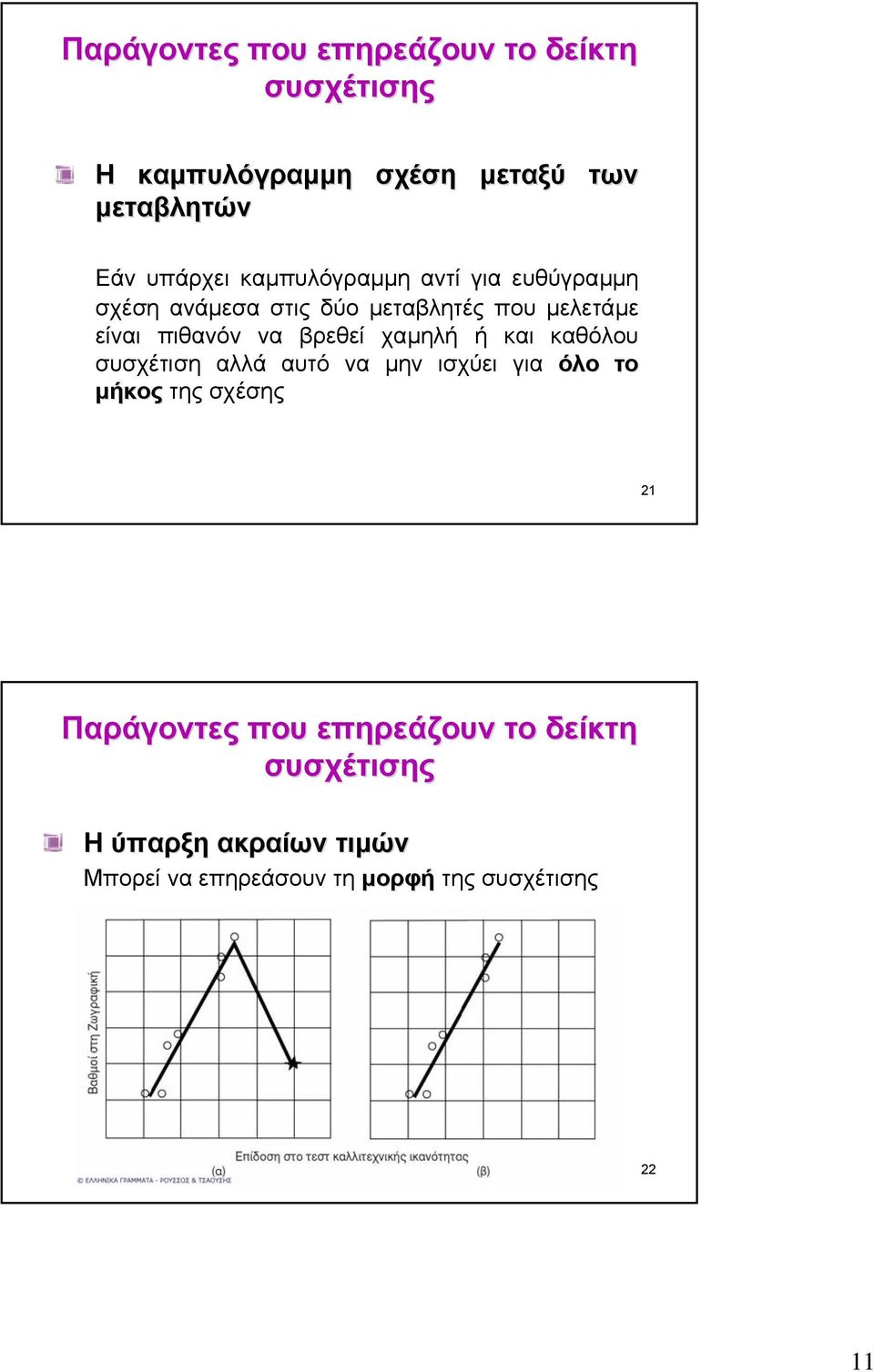 βρεθεί χαµηλή ή και καθόλου συσχέτιση αλλά αυτό να µην ισχύει για όλο το µήκος της σχέσης 21 Παράγοντες