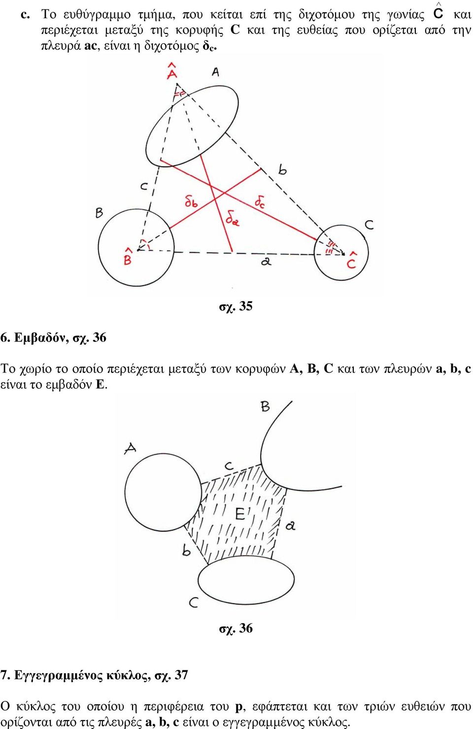 35 Το χωρίο το οποίο περιέχεται μεταξύ των κορυφών Α, Β, C και των πλευρών a, b, c είναι το εμβαδόν Ε. σχ. 36 7.