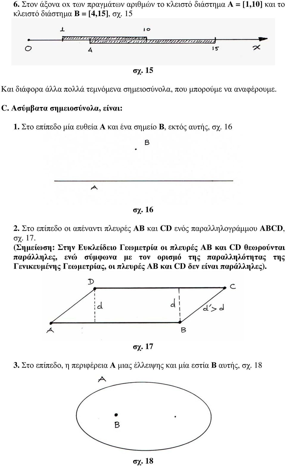 Στο επίπεδο μία ευθεία Α και ένα σημείο Β, εκτός αυτής, σχ. 16 σχ. 16 2. Στο επίπεδο οι απέναντι πλευρές ΑΒ και CD ενός παραλληλογράμμου ABCD, σχ. 17.