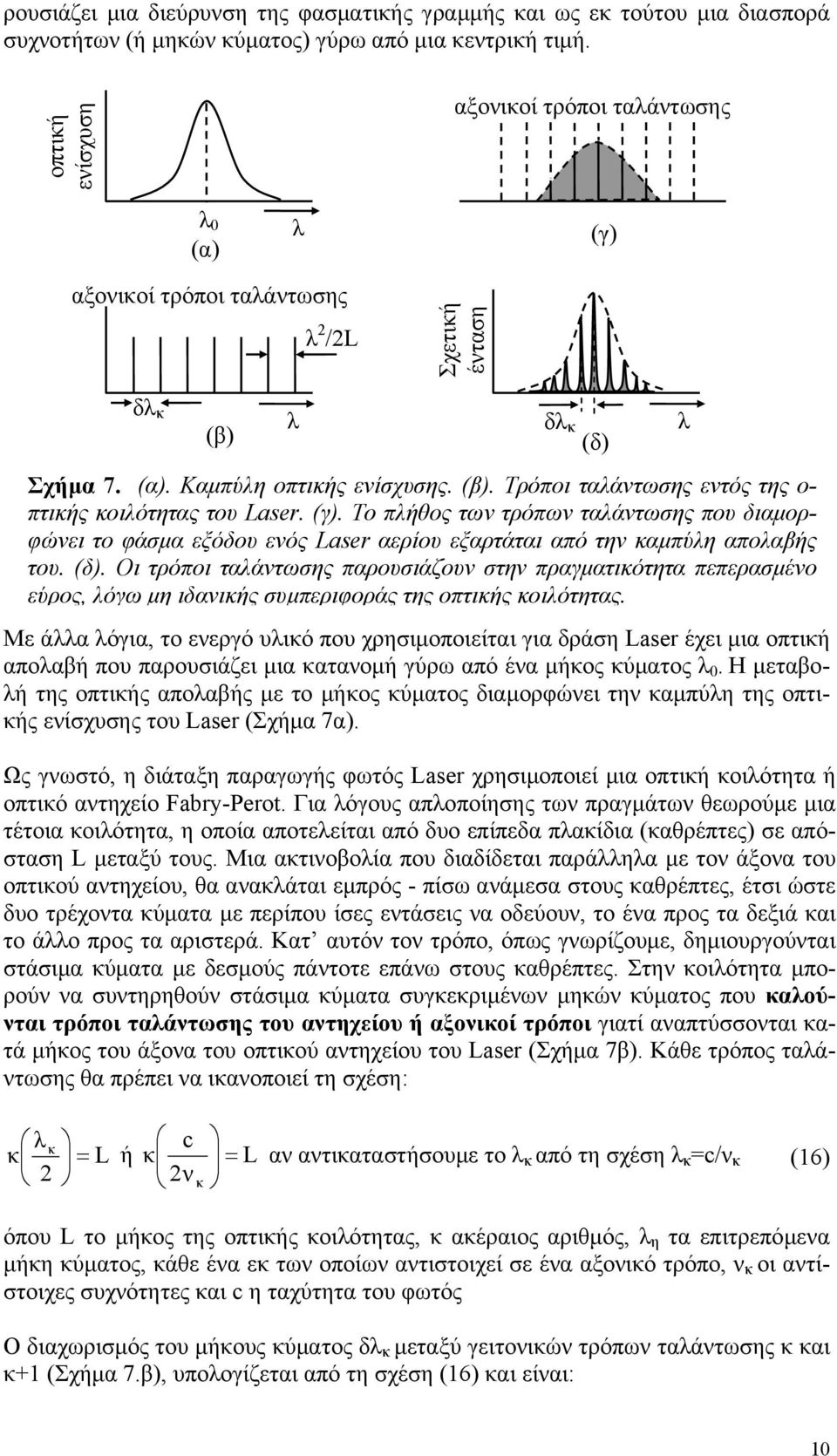 (γ). Το πήθος των τρόπων ταάντωσης που διαµορφώνει το φάσµα εξόδου ενός Laser αερίου εξαρτάται από την καµπύη αποαβής του. (δ).