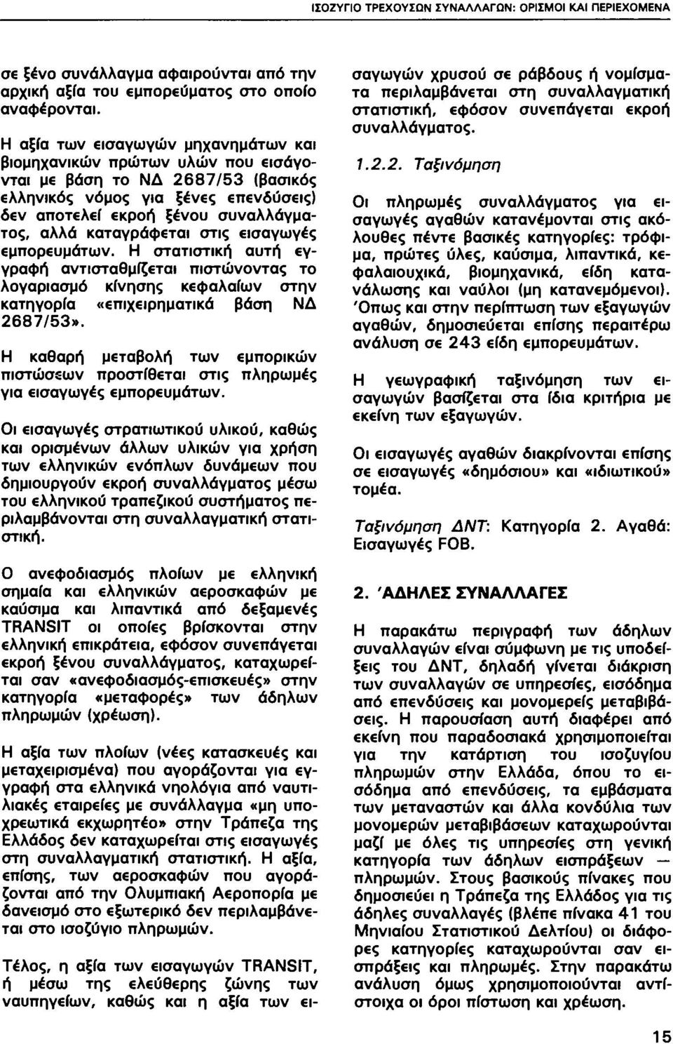 καταγράφεται στις εισαγωγές εμπορευμάτων. Η στατιστική αυτή εγγραφή αντισταθμίζεται πιστώνοντας το λογαριασμό κίνησης κεφαλαίων στην κατηγορία «επιχειρηματικά βάση ΝΔ 2687/53».