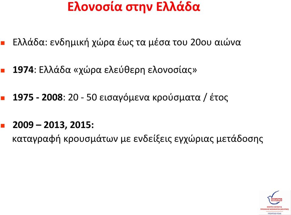 1975-2008: 20-50 εισαγόμενα κρούσματα / έτος 2009 2013,