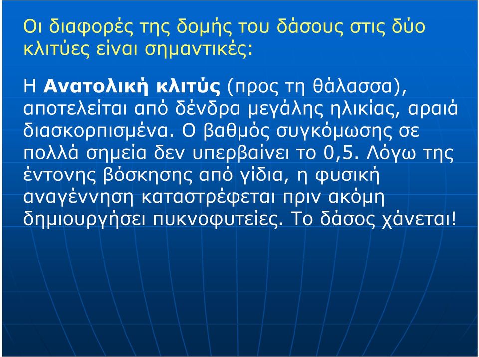 Ο βαθμός συγκόμωσης σε πολλά σημεία δεν υπερβαίνει το 0,5.